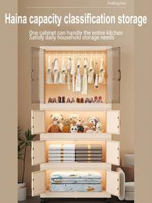 Foldable Transparent 2-Door Children Wardrobe With Drawers, Storage Cabinet Organizer Rack, No Assembly Required
