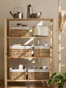 1 chiếc giỏ mây hình chữ nhật, giỏ đựng đồ đan bầu nước phong cách Bohemian có tay cầm tích hợp, giỏ đựng đồ đan thủ công cho kệ phòng khách, giấy vệ sinh phòng tắm, phụ kiện bàn làm việc, đồ chơi, chìa khóa, mỹ phẩm, đồ trang trí nhà cửa - Màu vàng - Xem 3