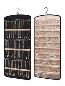 1pc Hanging Jewelry Storage Box, Necklace Holder -Free Earring Organizer With 20 Jewelry Pouches, Pocket Design For Wardrobe, Wall, Door Mounting, Large/Small Size, Black Color, Suitable For Women, Summer Travel, Back To School, Halloween Gift - Multicolor - View 2