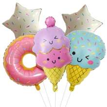 Summer Party Ice Cream & Donut Foil Balloons, 5-Pointed Star Decorative Balloons