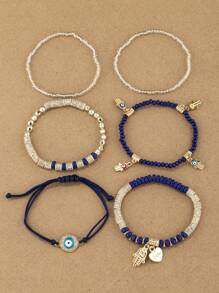 Conjunto de 6 pulseras asimétricas de estilo bohemio multicolor con cuentas, aptas para uso diario