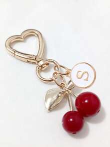 Porte-clés de haute qualité à la mode et mignon en forme de cerise, papillon doré - Porte-clés cerise, pendentif de sac à dos élégant, pendentif de lettre de l'alphabet A à Z en alliage, pendentif d'écouteur, pendentif de voiture, pendentif décoratif, porte-clés cerise, accessoires de sac, avec clip de sac, accessoires brillants en résine et en métal, convient pour le portefeuille et le sac des femmes, accessoires de sac à dos - Multicolore - Voir 5