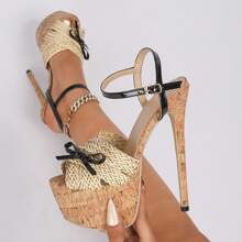 2025 Cm High Heel Bohemian Party Sandals With Fabric Applique, Elegant And Comfortable Summer Heels