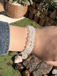 1pc Freeform Crystal Quartz Bead Bracelet For Women, Everyday Wear, Peaceful Mind Jewelry, Holiday Gift - White-8mm - View 6