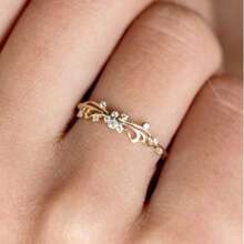 1 件女士时尚奢华 14k 镀金戒指，镶嵌闪亮合成方晶锆石，象征永恒爱情，是女孩生日、圣诞节和周年纪念日的完美礼物 - 金色 - 查看 1