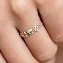 1 件女士时尚奢华 14k 镀金戒指，镶嵌闪亮合成方晶锆石，象征永恒爱情，是女孩生日、圣诞节和周年纪念日的完美礼物 - 金色 - 查看 2