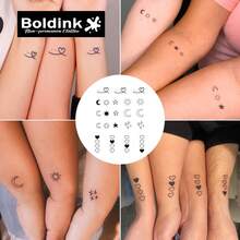 Tecnología de tatuaje no permanente Boldink - Nuevos diseños de tatuajes de corazón, luna, sol y estrella. Pegatinas de tatuaje que duran 1-2 semanas, diseños de tatuajes detallados sin brillo, excelente opción para tatuajes temporales, pegatinas de tatuaje temporal para mujeres - Negro - Ver 2
