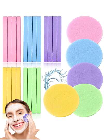 200片压缩洁面海绵 - 采用合成纤维素纤维制成，透气柔软舒适，无刺激性化学物质或异味，亲肤舒适。轻巧便携，压缩成棒状，方便携带，浸水后可膨胀成圆形。适用于日常生活、旅行、聚会、办公、露营等场合。也是送给女性的完美礼物。