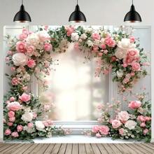 1 Piece, Giant Spring Themed Flower And Green Plant Design Party Banner, Polyester, No Power Required, With Holes, Very Suitable For Living Room, Bedroom, Office, Home Background