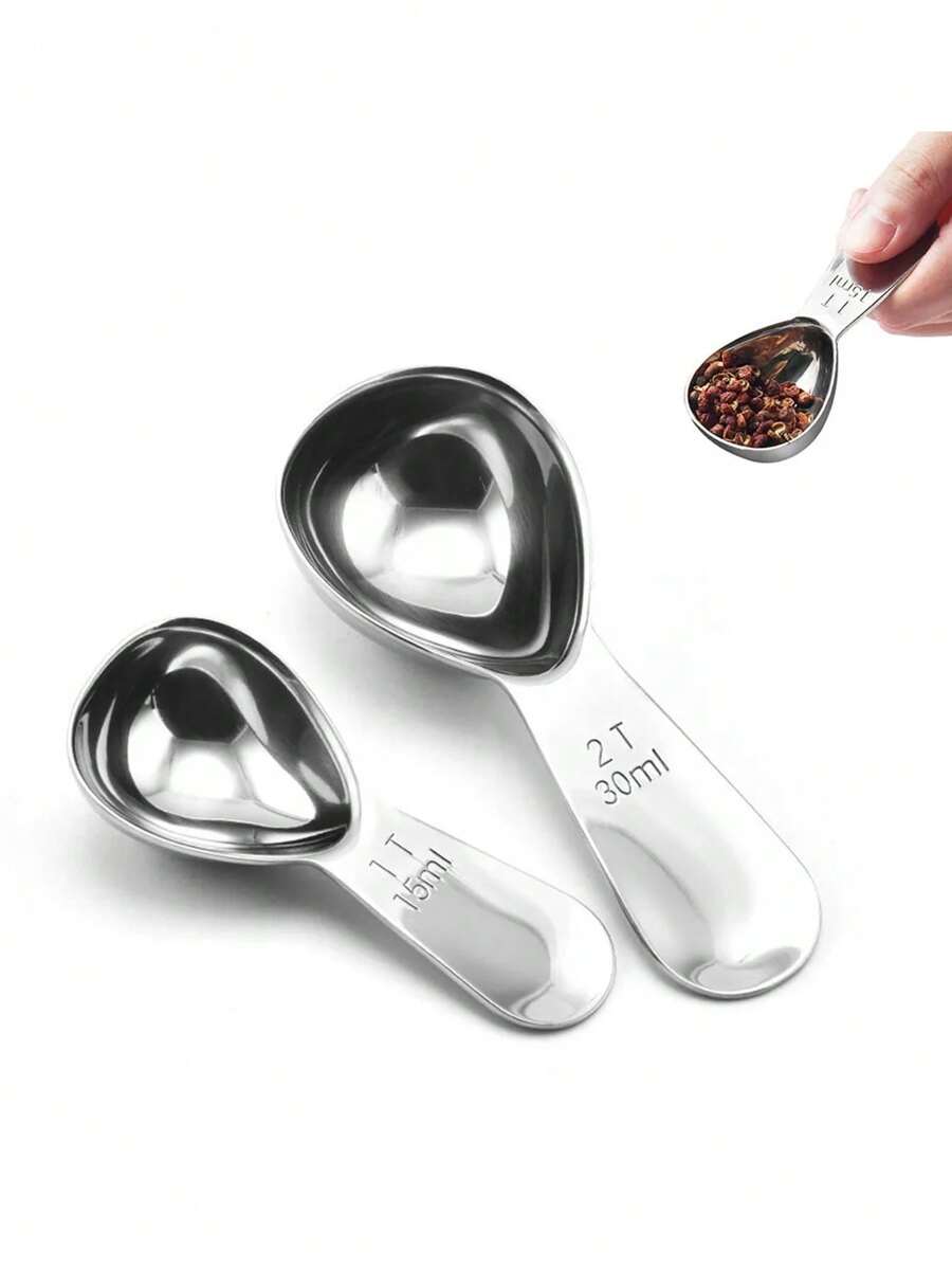 1/2pcs Stainless Steel Coffee Spoons Coffee Measuring Scoop With Graduated Measuring Spoon 15ml/30ml Beans Tea Sugar Barista Tools,School Supplies