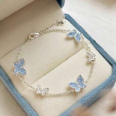 1 chiếc vòng tay hình bướm màu xanh thanh lịch, trang sức cao cấp độc đáo dành cho nữ, toát lên vẻ quyến rũ tinh tế (Không kèm hộp quà)