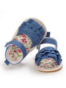 Classic Floral Pattern Sandals For Infant Girls, Soft Bottom Comfortable Toddler Walking Shoes - Blue - View 5