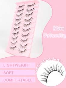 10 Pairs Cartoon Style False Eyelashes, Natural Makeup Effect, Anime Cosplay False Lashes, Transparent Stem, Natural Cartoon False Eyelashes, Korean/Japanese Cosplay False Lashes, Strip False Eyelashes