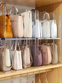 1pc Purse Organizer For Closet, Acrylic Clear Purse Storage Organizers, Closet Organizers And Storage Purse Handbag Divider Holder, Detachable Cupboard Shelf,4 Sections Purse Organizers Dividers In Bedroom Office Toiletry Bag Travel