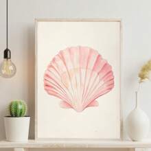 1 pieza, Cuadro colgante de lienzo, enmarcado, Arte de pared, Pósteres, Impresión de concha color rosa pastel, Decoración de habitación de playa, Póster de surf oceánico, Casa de playa, Chica de coco universitaria, Decoración de dormitorio elegante, Decoración de habitación, Arte rosa, Decoración del hogar