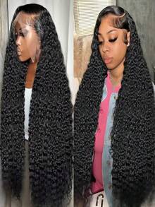 40 Inch Deep Wave 13x4 Lace Front Human Hair Wig 200% Remy Curl Full Lace Frontal Wig Human Hair For Black Women - Natural Black - Xem 6