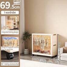 Foldable Transparent 2-Door Children Wardrobe With Drawers, Storage Cabinet Organizer Rack, No Assembly Required