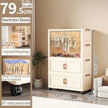Foldable Transparent 2-Door Children Wardrobe With Drawers, Storage Cabinet Organizer Rack, No Assembly Required
