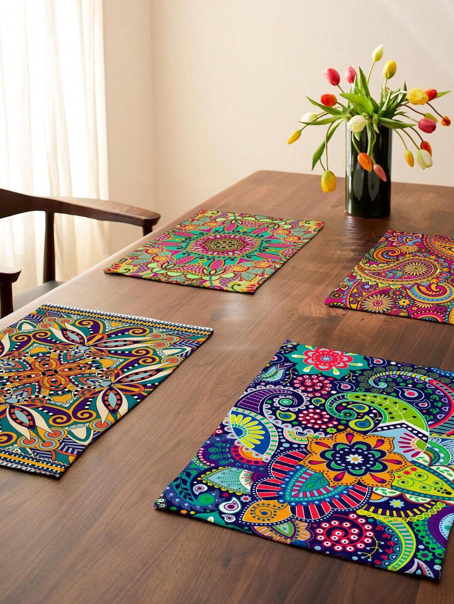 6/4pcs Kitchen And Table Cloths, Bohemian Geometric Pattern Table Mats For Dining Room, Kitchen, Dining Table