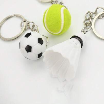 1pc Minimalist Football/Badminton/Tennis Shaped Keychain, Casual Realistic Sports Equipment Model Keyring, Holiday Party Favors, Daily Bag/Phone Decor Car Accessories Bag Charm Backpack For School Cute Goth Y2k Halloween Accessories Teachers Day Christmas Gift Ideas