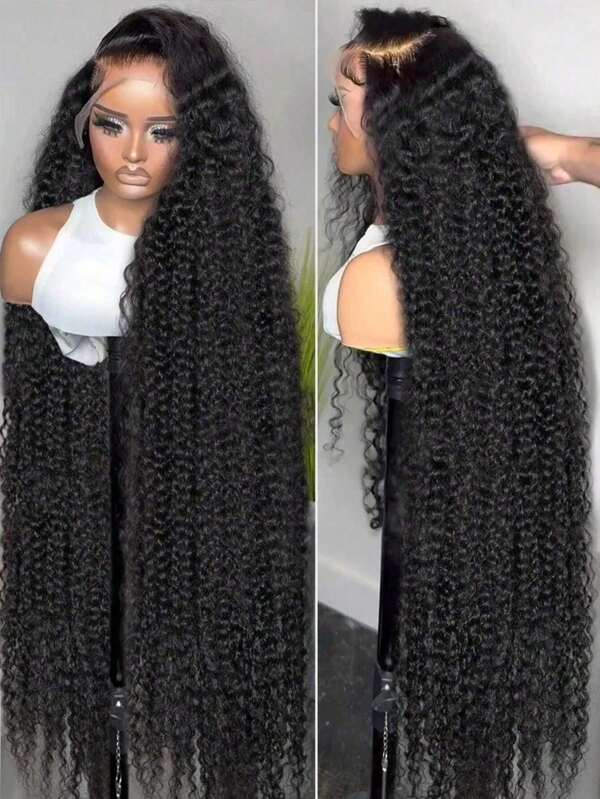 42 Inch Deep Wave Lace Front Wigs Human Hair 13x4 HD Lace Front Wigs Human Hair Pre Plucked Brazilian Curly Human Hair Wig 250 Density Glueless Frontal Wigs For Women