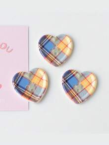 10pcs Plaid Heart Shaped Button Decoration Accessories Hair Clips Phone Cases Clothing Sewing Craft DIY Materials