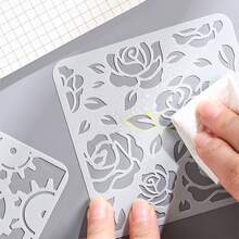 6pcs Reusable Soft Plastic Texturized Floral Plant Nature Imprint Hollow Template, Washable - White - View 3