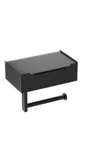 1 pieza Portarrollos de papel higiénico negro con estante de almacenamiento extensible, dispensador de papel de pared de acero inoxidable 304 fácil de instalar sin necesidad de taladrar, organizador de baño y cocina, decoración de verano para el baño