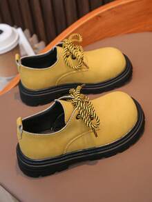 1 Pair New Fashion Simple Derby Loafers Big Head Leather Shoes For Boys & Girls - Yellow - View 5