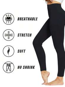 1-Pack Women's High-Waisted Cozy Fleece-Lined Seamless Leggings - 黑色 - 查看 7