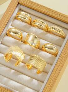 8/5/3pcs Set Oversized, Textured, Asymmetrical-Shaped, Multi-Layer, Hollow Design, Metallic Chunky Rings, Exaggerated, Sexy, Fashion, Simple, Elegant, Retro Design, Holiday, Party, Date, Gift, Daily Wear