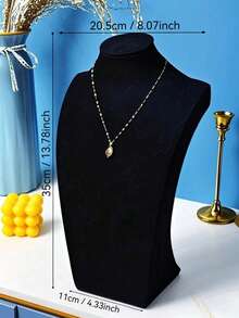 1pc Premium Velvet Necklace Pendant Display Stand, Black Portrait Mannequin Jewelry Bust Holder Display Rack For Counter Sun Travel Cool Back To School - Black - View 6