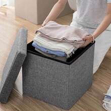Grey Small Ottoman Storage Box With Lid, Foot Rest Stool With Storage, Folding Footstool Cube Seat For Living Room(30x30x30cm) - Grey - View 5