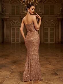 Missord Mermaid Hem Sequins Tube Formal Dress, Elegant Evening Gown, For Wedding Guest, Graduation, Dinner, Party Dress