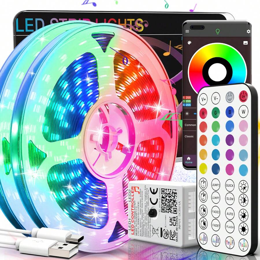 NBBUFF 3ft-100ft(2 Rolls 50ft) Smart LED Strip Lights For Home Decor, With App Control And IR Remote Adhesive Backing Adjustable Brightness Music Sync Timing DIY Scene Modes, LED Lights For Room Decor TV Backlight Birthday Party Kitchen Bedroom Decor Gifts