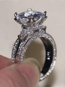 1 pieza Anillo de lujo con circonita cúbica para mujer para boda, compromiso, fiesta, joyería, regalo del Día de San Valentín