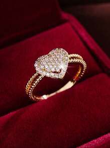 1 pieza Anillo romántico con piedra de circonio con forma de corazón, regalo del Día de San Valentín