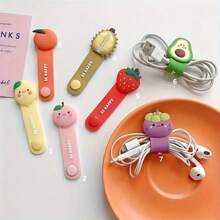 7pcs/Set Cartoon Fruit PVC Cute Wire Organizer, Earphone & Cable Clip Holder For Girls & Students
