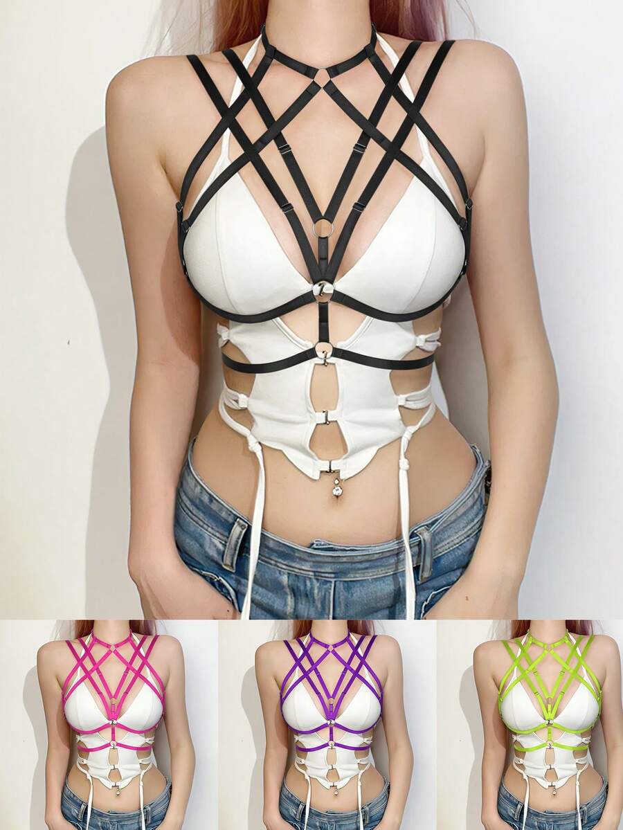 Gothic Sexy Belt With Adjustable Harness Bra Plus Size Hollow Out Lingerie Accessories Halloween Rave - Multicolor - View 1