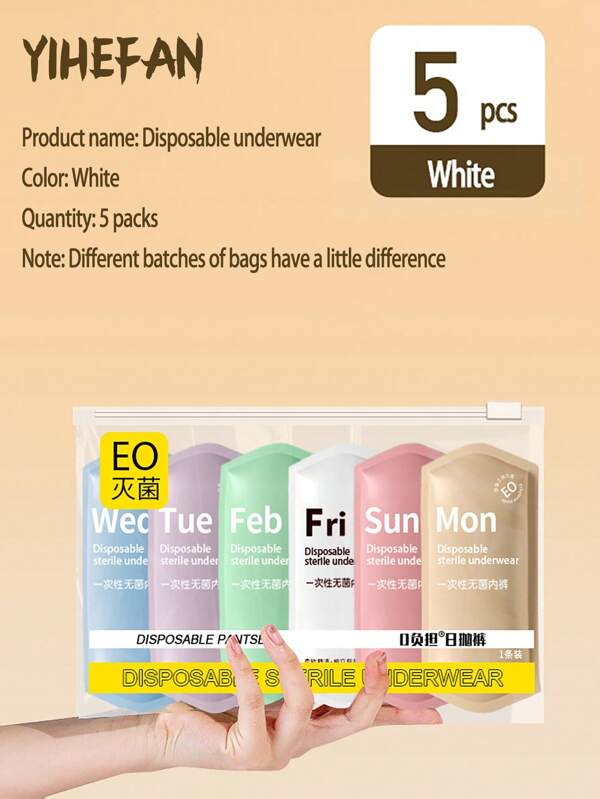 5pcs/Pack Disposable Women's Sterile Travel Underwear, Postpartum Lochia, Plus Size, Polyester, Breathable, Hygenic, White Color