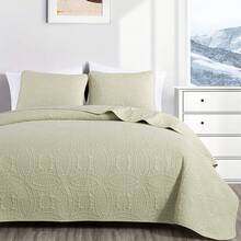 Austin Oversized Bedspread Set 3-Piece Ultrasonic Quilted Soft Lightweight Microfiber Coverlet For All Season - 譚 - 查看 1