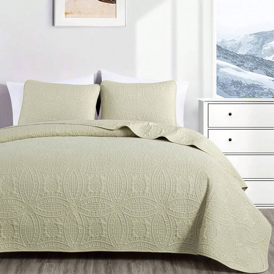 Austin Oversized Bedspread Set 3-Piece Ultrasonic Quilted Soft Lightweight Microfiber Coverlet For All Season - 譚 - 查看 1
