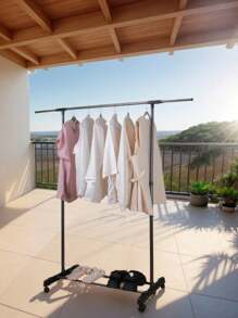 1pc Multipurpose Mobile Swivel Wheel Clothes Hanging Rack, Easy Dorm Balcony Drying Rack, Vertical Coat Clothes Hanger Stand For Bedroom