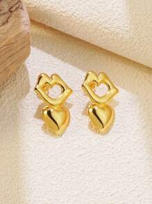 1 Pair Stainless Steel Cute Lip Shape & Heart Cartoons Earrings, & Playful Design, Suitable For Women's Daily Wear, Dates, Valentine's Day Gifts