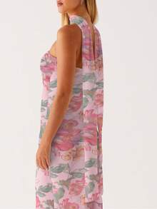 Womens Floral Strapless Dress Y2k Backless Sleeveless Tube Maxi Long Dresses Sexy Mesh Bodycon Summer Beachwear - Dusty Pink - View 5