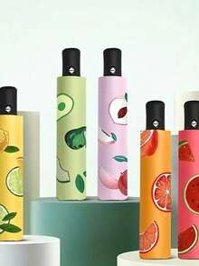 Paraguas portátil automático prueba de viento y sol con estampados de frutas protección uv resistente plegable paraguas ligero diseño moderno fácil transportar uso diario lluvia viaje accesorios - Verde - Ver 5