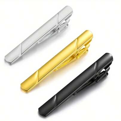 1 件男士领带夹，银色/金色/黑色，商务正装配饰，休闲时尚新郎婚礼用品，纯色