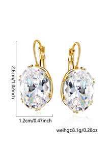 1 Pair Bling Bling Big Oval Cubic Zirconia Hoop Earrings For Women Jewelry Gift - Vàng - Xem 5