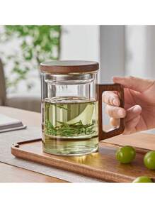 1 pieza Tetera de vidrio de 13.5 Oz/400 Ml con infusor, tetera de vidrio, infusor de té para hojas sueltas, hervidor de té con infusor, taza con tapa para infusión con mango de madera sólida, apta para microondas, adecuada para té, café, leche, sala de estar, cocina, oficina, fiesta de té, regalo ideal