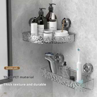 1pc Bathroom Suction Cup Storage Rack, Decorative & Easy To Install Home Shower Organizer Basket Back To School